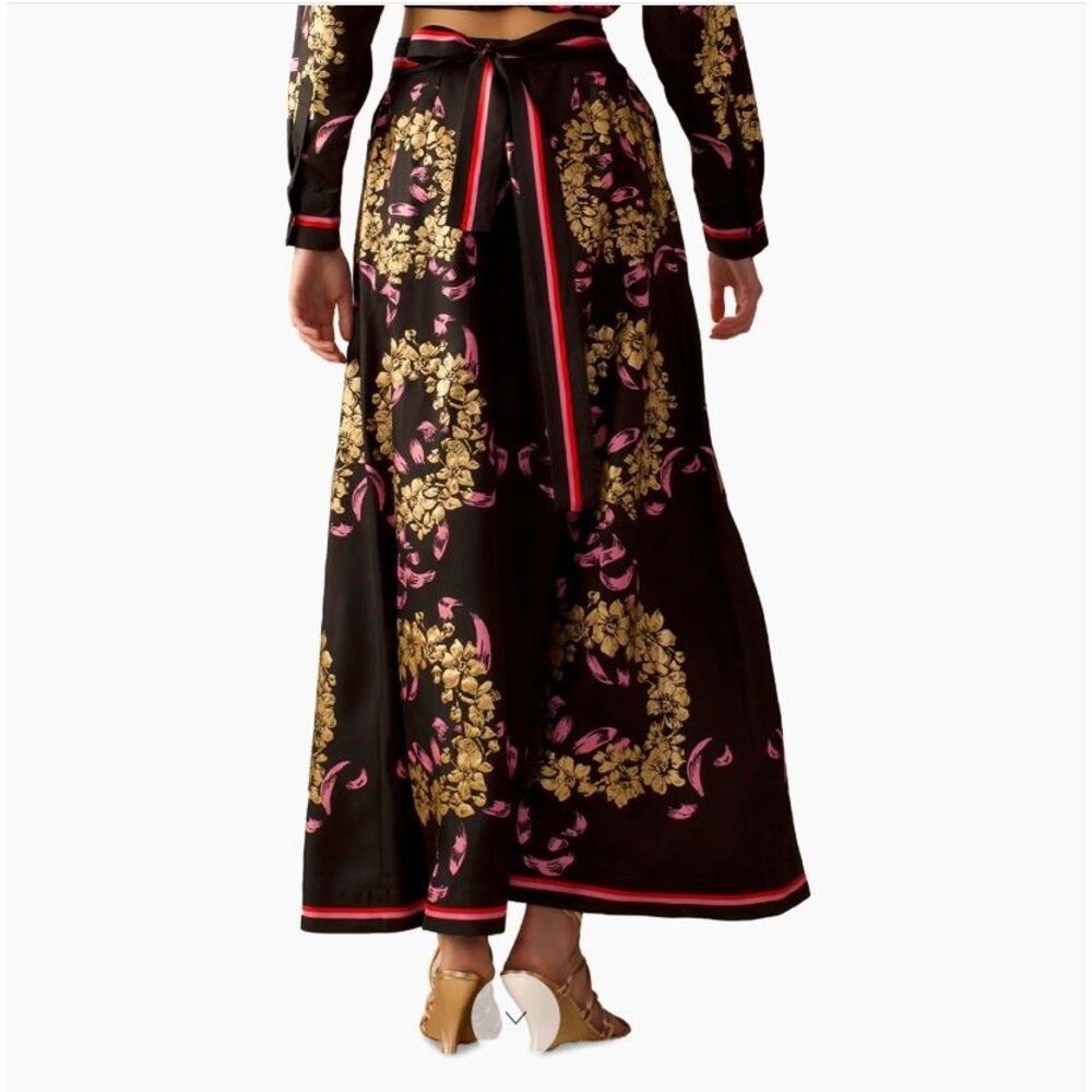Cynthia Rowley Women's Floral Button-Front Silk Maxi Skirt Black Gold NWT 425 0